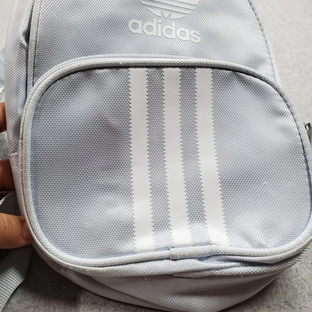 Adidas Women Bag XS Gray Backpack Santiago Trefoil Strap Canvas READ